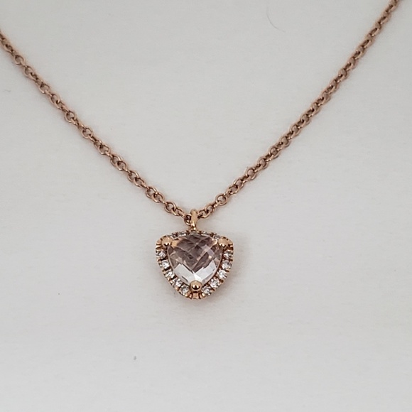EF Collection 14K Rose Gold White Topaz Diamond 0.05 ctw Trillion Neckla… - Picture 4 of 7